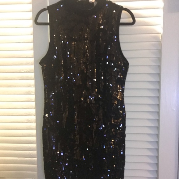 Forever 21 Black Velvet Sequin Mini Dress SZ L - Picture 2 of 7